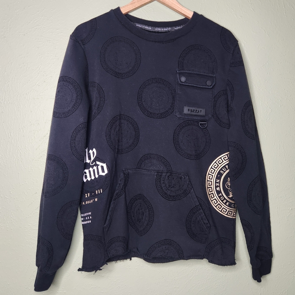 Supply & Demand Black Graphic Thrashed Sweatshirt Medium